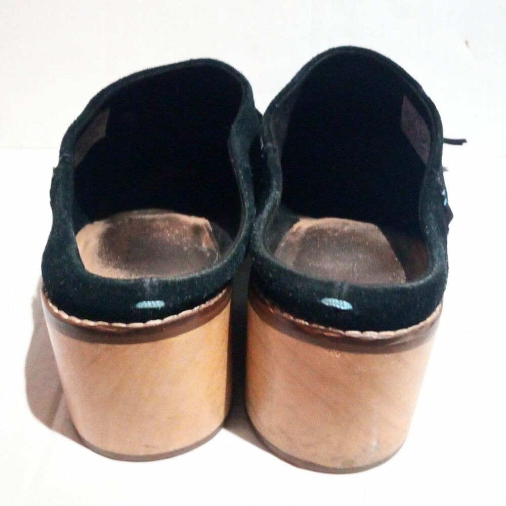 Toms Leila Tassel Muscat Suede Mules-Size 8.5-Chunky Wood Block Heel-Slip On - Picture 5 of 11